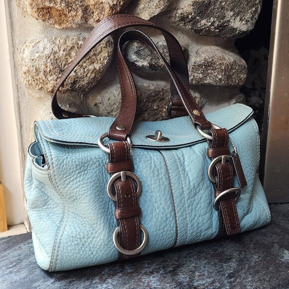 COACH D1082-F12334 Vintage Blue/Brown Chelsea Pebbled Leather Satchel Bag - Picture 10 of 16